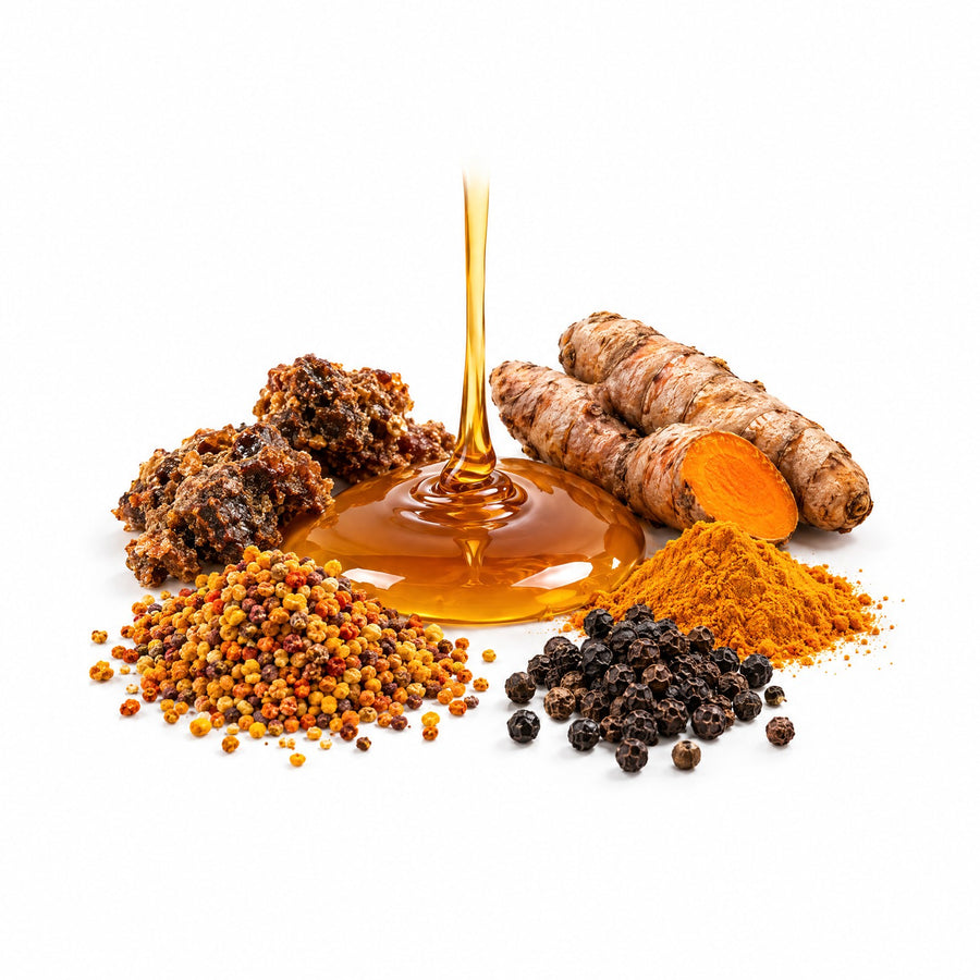 Miere crudă, propolis, polen, turmeric și piper negru