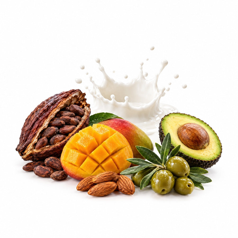 Lapte de capră, cacao, mango, avocado, măsline și migdale